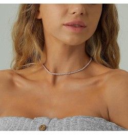 Tennis Necklace 14K Gold Plated/Silver Sparking Rhinestone Choker Necklaces Dainty Crystal Cubic Zirconia Bridal Wedding Jewe...