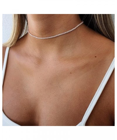 Tennis Necklace 14K Gold Plated/Silver Sparking Rhinestone Choker Necklaces Dainty Crystal Cubic Zirconia Bridal Wedding Jewe...