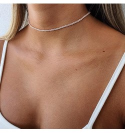 Tennis Necklace 14K Gold Plated/Silver Sparking Rhinestone Choker Necklaces Dainty Crystal Cubic Zirconia Bridal Wedding Jewe...