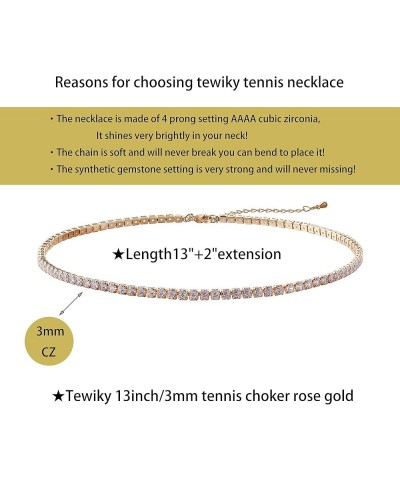 Tennis Necklace 14K Gold Plated/Silver Sparking Rhinestone Choker Necklaces Dainty Crystal Cubic Zirconia Bridal Wedding Jewe...