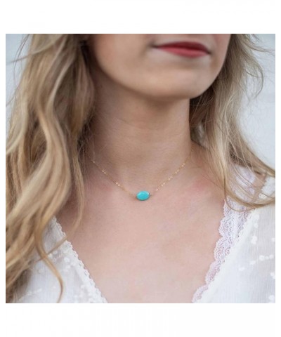 Boho Turquoise Choker Necklace Silver Gem Pendant Necklace Chain Tiny Minimalist Necklace Vintage Chain Jewelry for Women and...