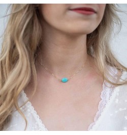 Boho Turquoise Choker Necklace Silver Gem Pendant Necklace Chain Tiny Minimalist Necklace Vintage Chain Jewelry for Women and...