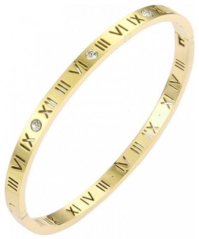 4mm Stainless Steel Open Clasp Roman Numbers Cubic Zircon Filled Bangle Bracelet Gold $6.88 Bracelets