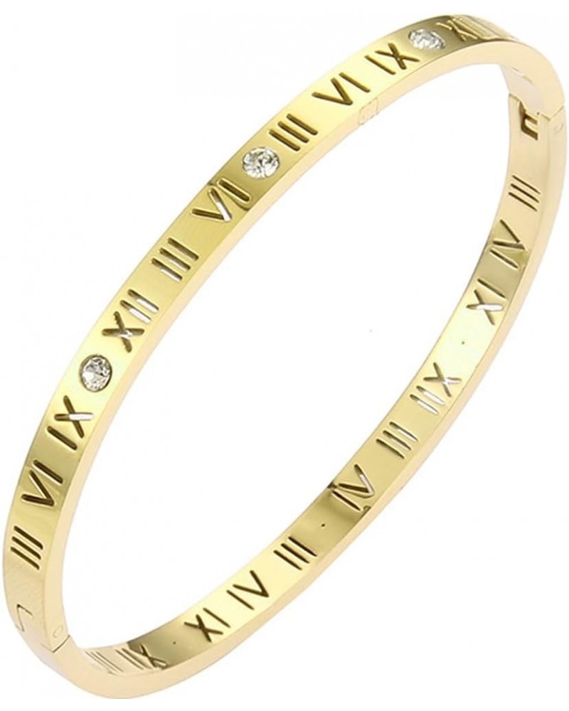 4mm Stainless Steel Open Clasp Roman Numbers Cubic Zircon Filled Bangle Bracelet Gold $6.88 Bracelets