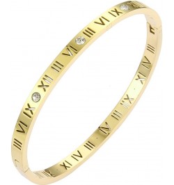 4mm Stainless Steel Open Clasp Roman Numbers Cubic Zircon Filled Bangle Bracelet Gold $6.88 Bracelets