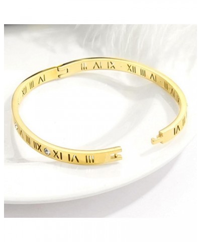 4mm Stainless Steel Open Clasp Roman Numbers Cubic Zircon Filled Bangle Bracelet Gold $6.88 Bracelets