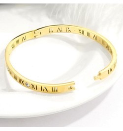 4mm Stainless Steel Open Clasp Roman Numbers Cubic Zircon Filled Bangle Bracelet Gold $6.88 Bracelets