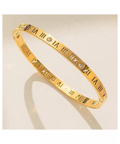 4mm Stainless Steel Open Clasp Roman Numbers Cubic Zircon Filled Bangle Bracelet Gold $6.88 Bracelets