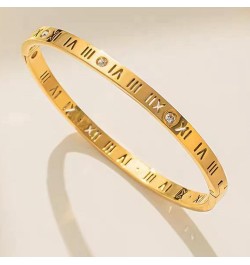 4mm Stainless Steel Open Clasp Roman Numbers Cubic Zircon Filled Bangle Bracelet Gold $6.88 Bracelets