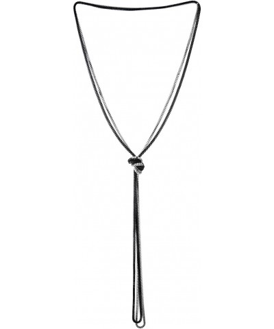 Chain Lariat Necklace, Y-Shape Tassel Multi-strand Long Box Chains, Silver Black, Knot Adjustable $9.50 Necklaces