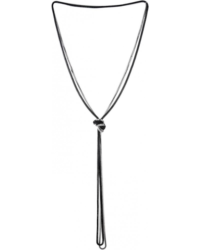 Chain Lariat Necklace, Y-Shape Tassel Multi-strand Long Box Chains, Silver Black, Knot Adjustable $9.50 Necklaces