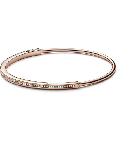 I-D Pavé Bangle - 14k Rose Gold-Plated Bracelet for Women - Features Rose & Cubic Zirconia - Gift for Her - 6.9 $83.16 Bracelets