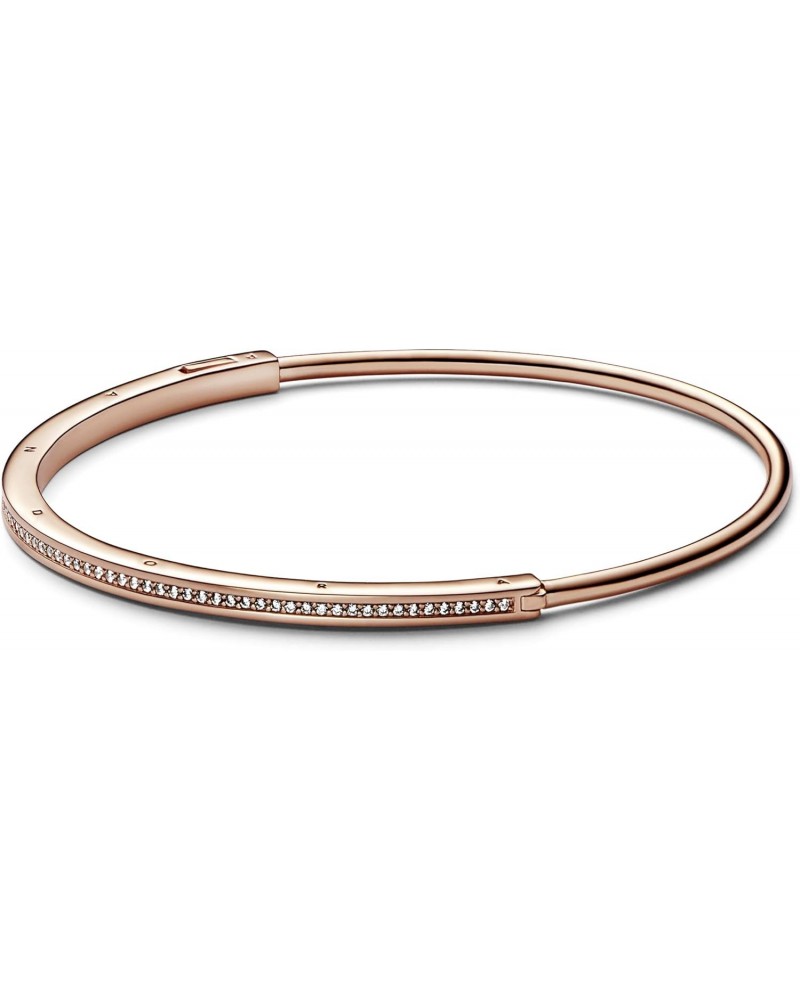 I-D Pavé Bangle - 14k Rose Gold-Plated Bracelet for Women - Features Rose & Cubic Zirconia - Gift for Her - 6.9 $83.16 Bracelets