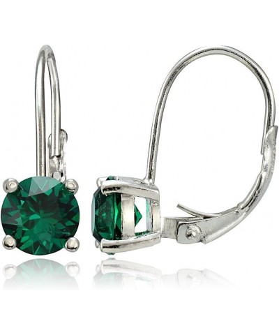 Sterling Silver Birthstone Gemstone 6mm Round Leverback Earrings May-Created Emerald $16.82 Earrings