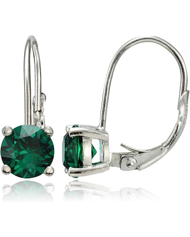 Sterling Silver Birthstone Gemstone 6mm Round Leverback Earrings May-Created Emerald $16.82 Earrings