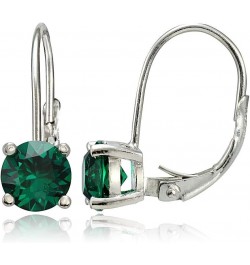 Sterling Silver Birthstone Gemstone 6mm Round Leverback Earrings May-Created Emerald $16.82 Earrings