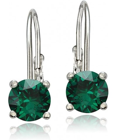 Sterling Silver Birthstone Gemstone 6mm Round Leverback Earrings May-Created Emerald $16.82 Earrings