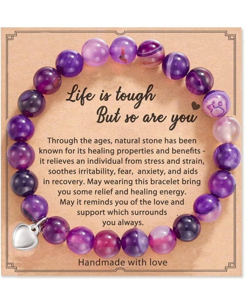 Get Well Soon Bracelet Gifts Life is Tough But So are You Inspirational Bracelet for Women Men,8mm Natural Healing Stone Rela...