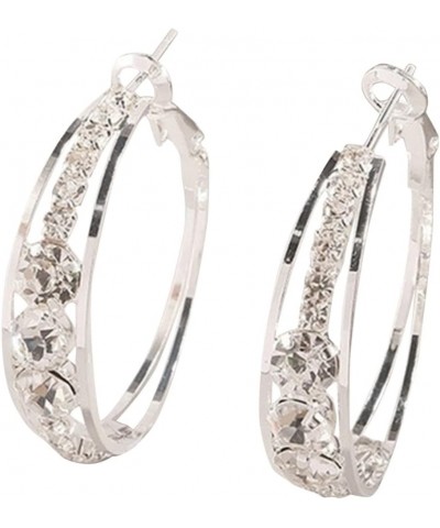 Exquisite Diamond Hoop Earrings for Womens Natural Shiny Rhinestone Earrings Dainty Inlaid Zirconia Circle Ear Drop D $3.63 E...