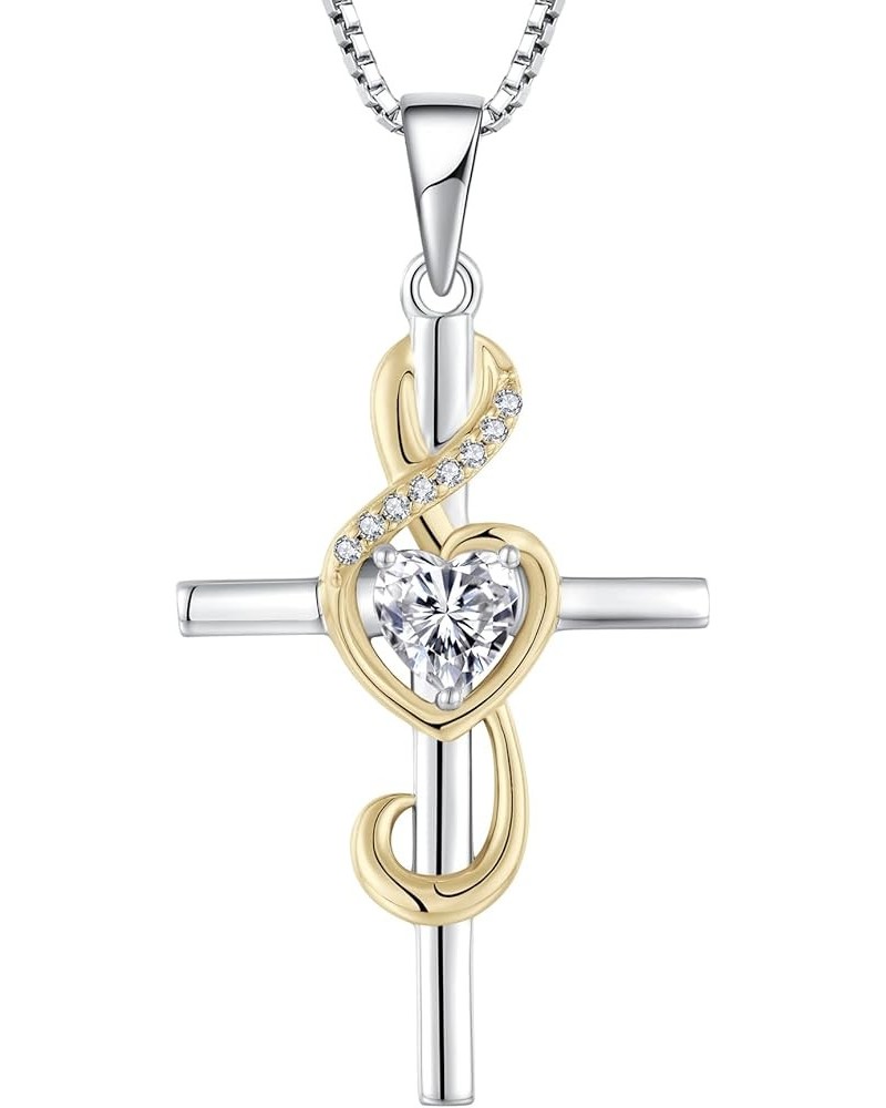 Women's Note Cross Necklace Sterling Silver Crucifix Pendant Treble Clef Jewelry for Music Lover white&gold $28.80 Necklaces