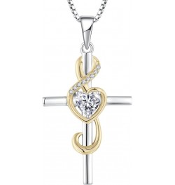 Women's Note Cross Necklace Sterling Silver Crucifix Pendant Treble Clef Jewelry for Music Lover white&gold $28.80 Necklaces