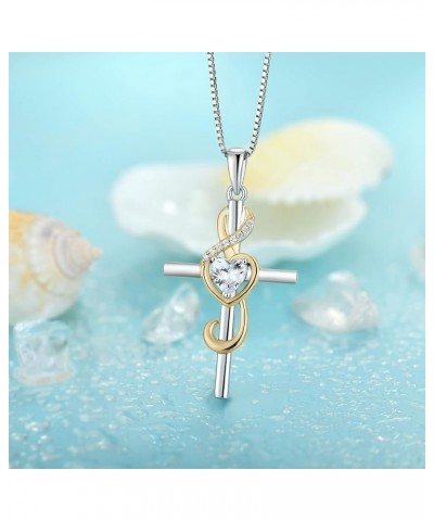 Women's Note Cross Necklace Sterling Silver Crucifix Pendant Treble Clef Jewelry for Music Lover white&gold $28.80 Necklaces