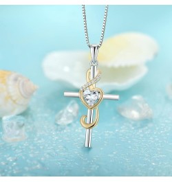 Women's Note Cross Necklace Sterling Silver Crucifix Pendant Treble Clef Jewelry for Music Lover white&gold $28.80 Necklaces