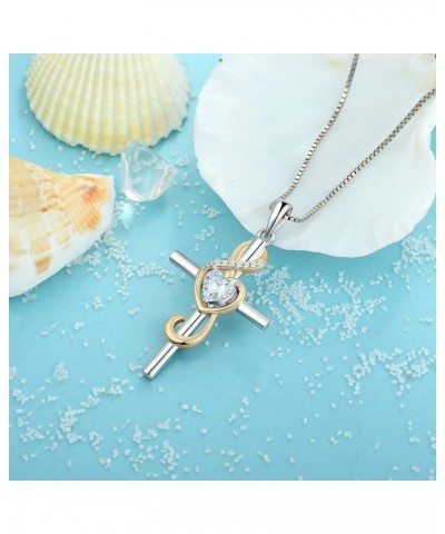 Women's Note Cross Necklace Sterling Silver Crucifix Pendant Treble Clef Jewelry for Music Lover white&gold $28.80 Necklaces