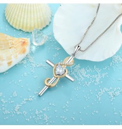 Women's Note Cross Necklace Sterling Silver Crucifix Pendant Treble Clef Jewelry for Music Lover white&gold $28.80 Necklaces