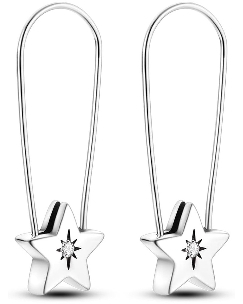 Safety Pin Earrings for Women, CZ Safety Pin Cartilage Sterling Silver Hoop Earrings, Hypoallergenic Star Earrings Safety Pin...