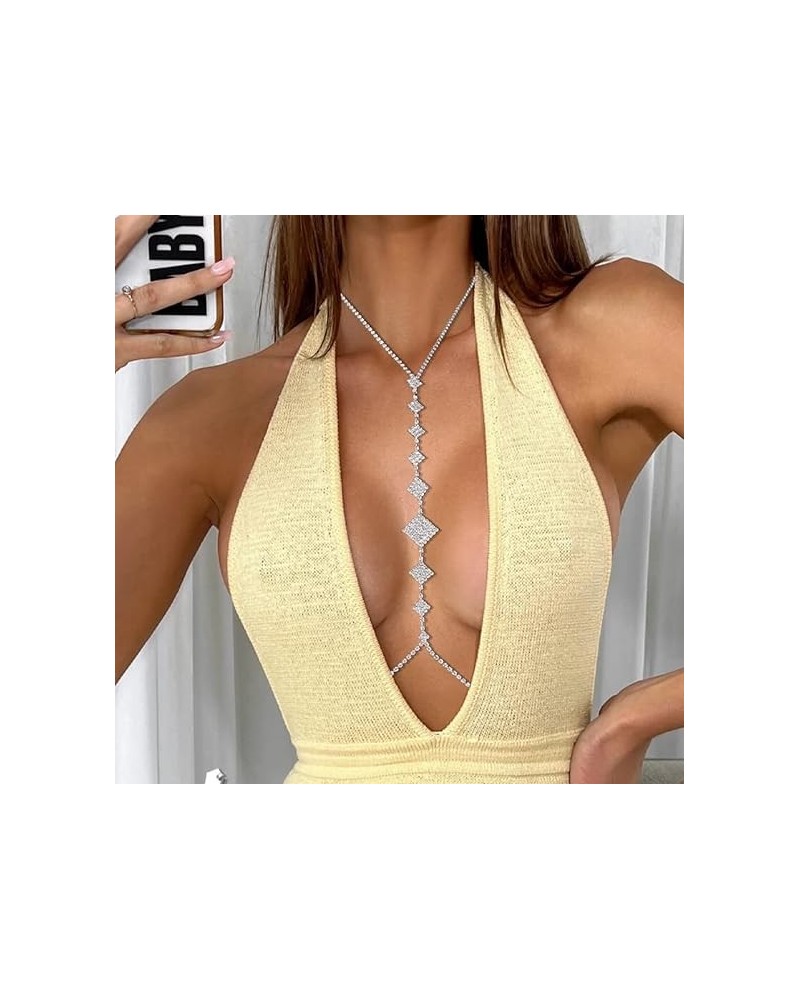 Sexy Body Chains Rhinestone Body Jewelry Sparkling Body Belly Chains Bikini Body Crystal for Girls and Women (Rhombus-S) Rhom...