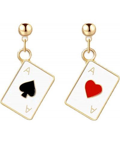 Asymmetric Clock Poker Earrings Funny Poker Card Earrings,Heart Poker Clock Earrings for Women Girls Playing Cards Dangle Dro...