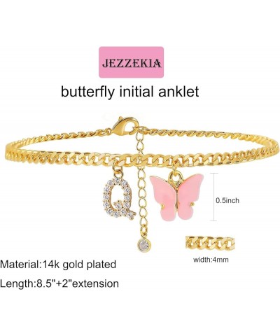 Gold Plated Ankle Bracelets For Women Summer Beach Dainty Initial Letter Butterfly Cuban Chain Foot Jewelry Teen Girl 14k-gol...