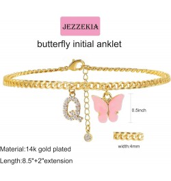 Gold Plated Ankle Bracelets For Women Summer Beach Dainty Initial Letter Butterfly Cuban Chain Foot Jewelry Teen Girl 14k-gol...