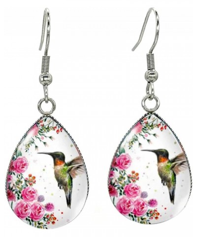 Earrings/Hummingbird Tear drop Earring Glass Dome Photo Jewelry Bird Art Earrings Nature $13.19 Earrings