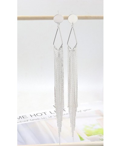 Long Tassel Dangle Drop Earrings for Woman Teen Girls,Silver/Gold Punk Sleek Metal Chain Earrings Wedding Bridesmaid Jewelry ...