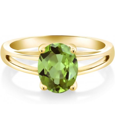 18K Yellow Gold Plated Silver Green Peridot Solitaire Engagement Ring For Women (2.10 Cttw, Oval 9X7MM, Gemstone Birthstone, ...