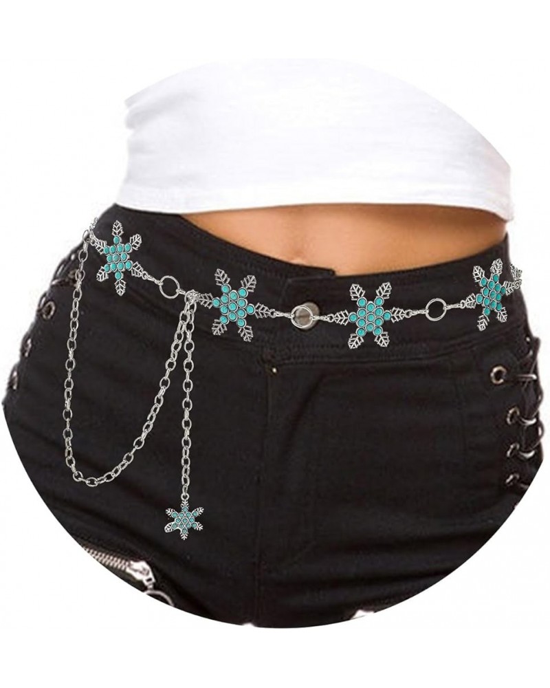 Turquoise Metal Belt Chain Women Snowflake Waist Chain Silver Belly Concho Belt Pendant Openwork Chains Dress Girl C $10.03 B...