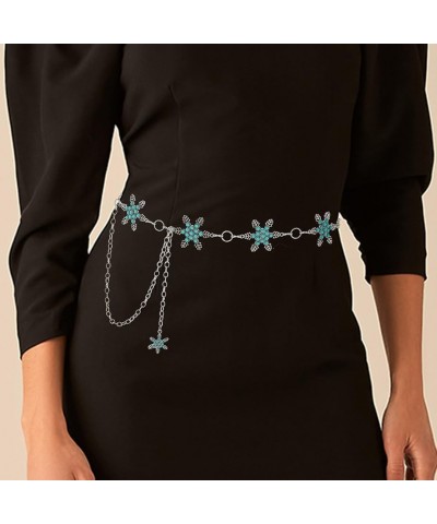 Turquoise Metal Belt Chain Women Snowflake Waist Chain Silver Belly Concho Belt Pendant Openwork Chains Dress Girl C $10.03 B...