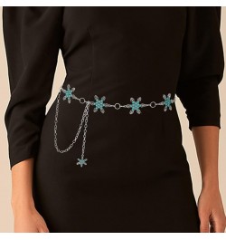 Turquoise Metal Belt Chain Women Snowflake Waist Chain Silver Belly Concho Belt Pendant Openwork Chains Dress Girl C $10.03 B...