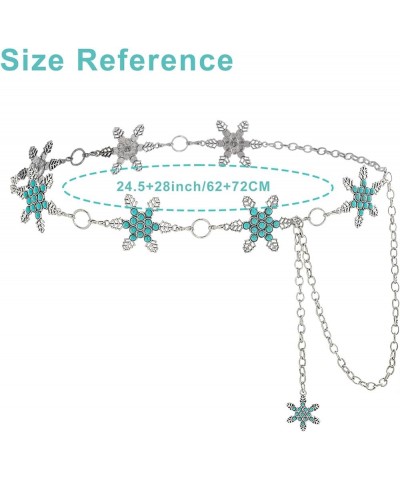 Turquoise Metal Belt Chain Women Snowflake Waist Chain Silver Belly Concho Belt Pendant Openwork Chains Dress Girl C $10.03 B...