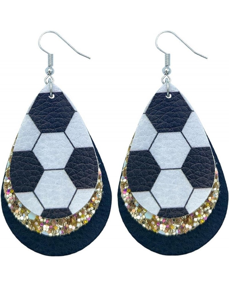 Colorful World Cup Soccer Leather Dangle Earrings Glitter Layered Sports Lover Ball Teardrop Earrings for Women Girls Jewelry...