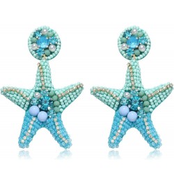 Beaded Starfish Earrings for Women Hypoallergenic Boho Cute Pearl Rhinestone Bead Starfish Dangle Drop Earrings Spring Summer...