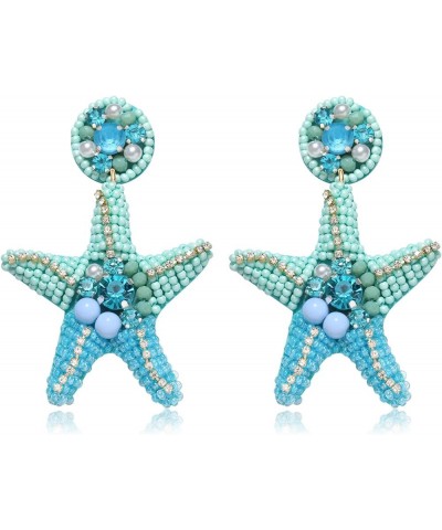 Beaded Starfish Earrings for Women Hypoallergenic Boho Cute Pearl Rhinestone Bead Starfish Dangle Drop Earrings Spring Summer...