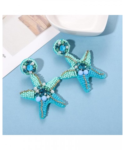 Beaded Starfish Earrings for Women Hypoallergenic Boho Cute Pearl Rhinestone Bead Starfish Dangle Drop Earrings Spring Summer...