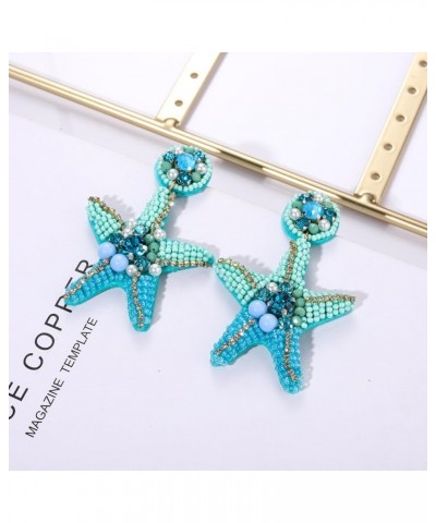 Beaded Starfish Earrings for Women Hypoallergenic Boho Cute Pearl Rhinestone Bead Starfish Dangle Drop Earrings Spring Summer...