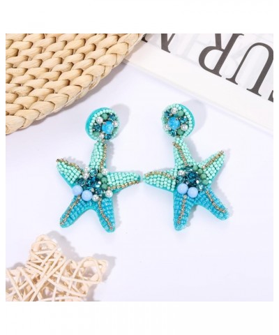 Beaded Starfish Earrings for Women Hypoallergenic Boho Cute Pearl Rhinestone Bead Starfish Dangle Drop Earrings Spring Summer...