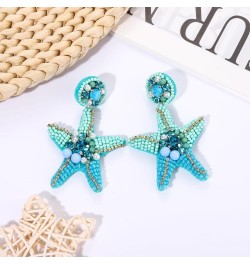 Beaded Starfish Earrings for Women Hypoallergenic Boho Cute Pearl Rhinestone Bead Starfish Dangle Drop Earrings Spring Summer...