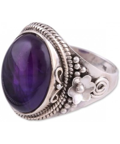 Artisan Handmade Amethyst Cocktail Ring Cabochon .925 Sterling Silver Purple India Floral Birthstone 'Paradise Found' $26.49 ...