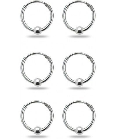 Sterling Silver Ball Bead Small Endless 10mm Thin Round Unisex Hoop Earrings for Men Women Set of 3 Pairs Sterling Silver $12...